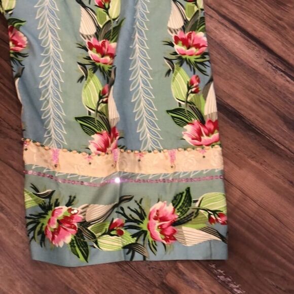 VNT 90’s tropical rayon capri palazzo beaded flowing lightweight summer pants - Picture 9 of 11